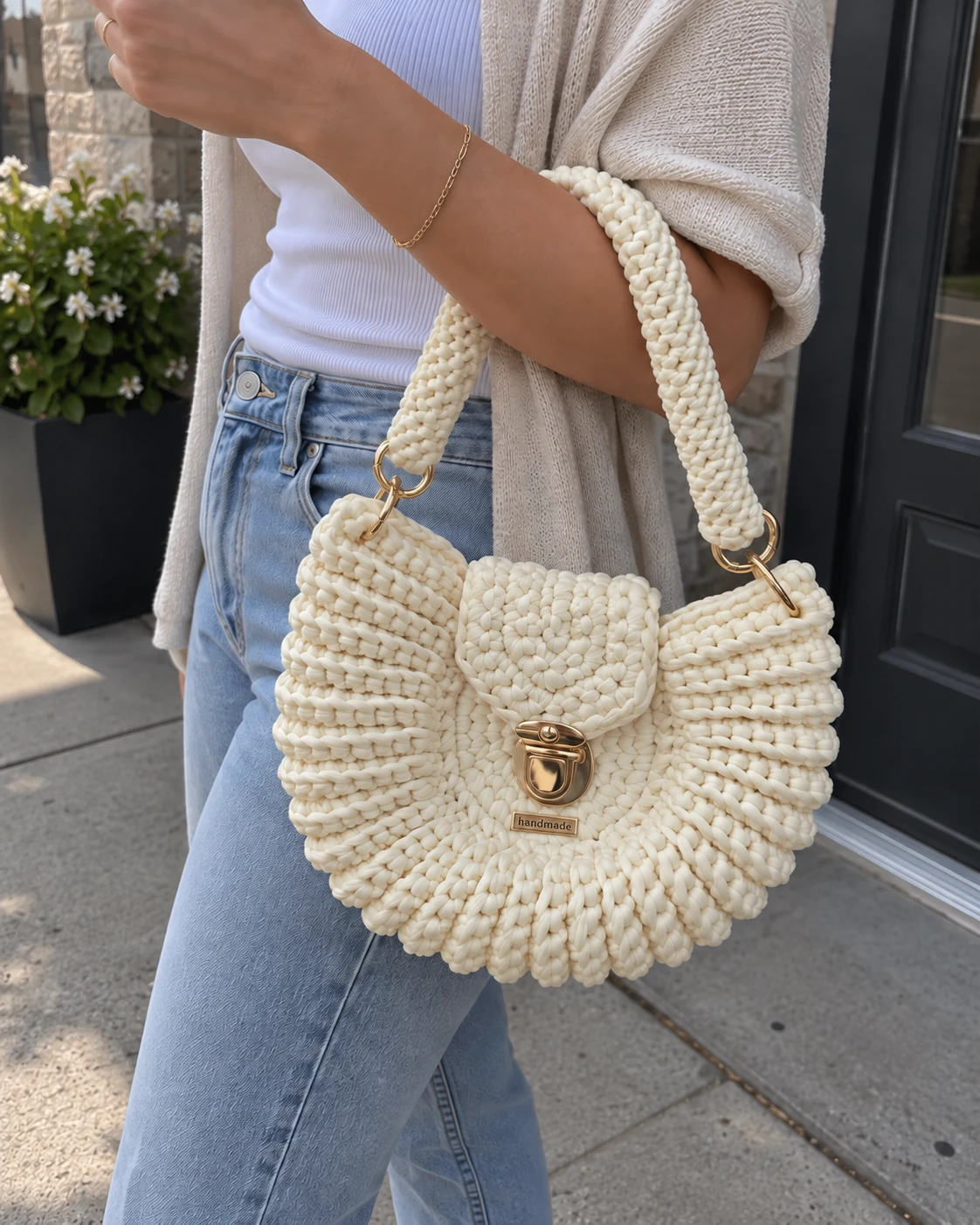 Photo of Cream flap handbag